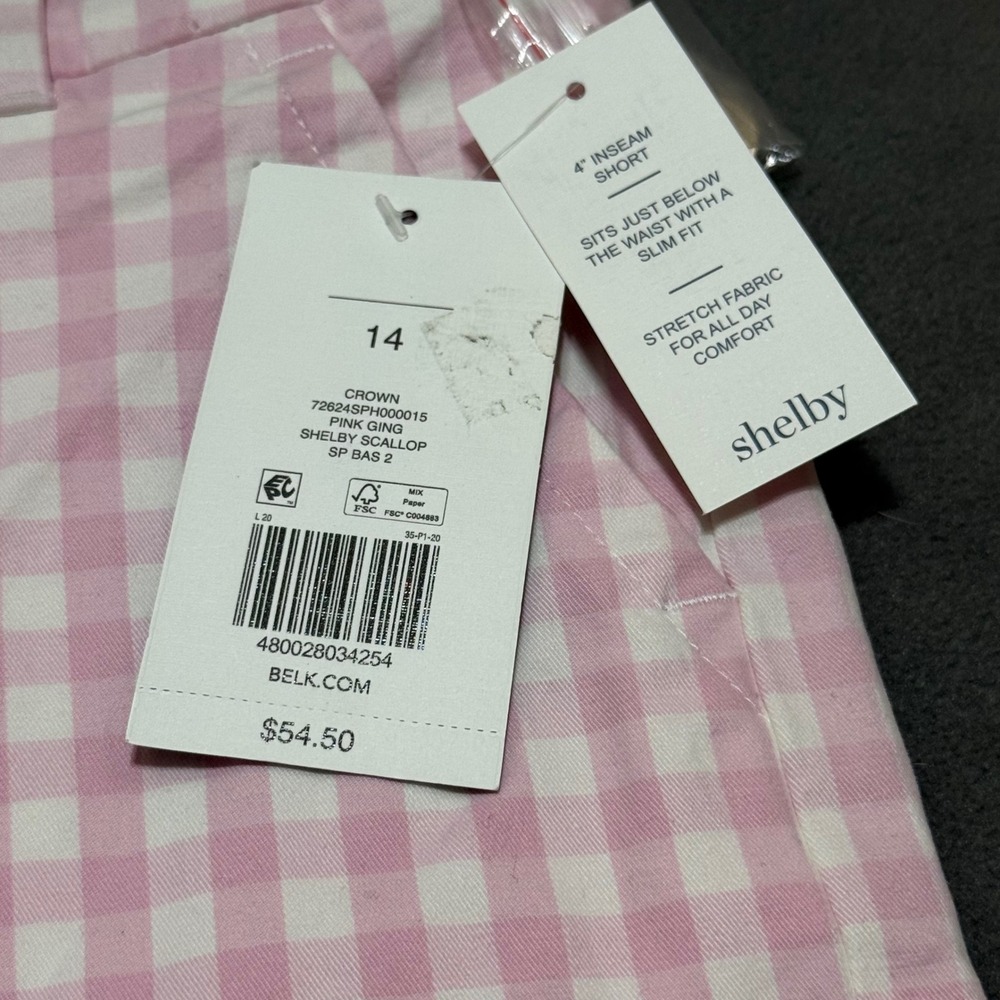Crown & Ivy Shorts Shelby Scalloped Gingham 14 Pink - Picture 6 of 8